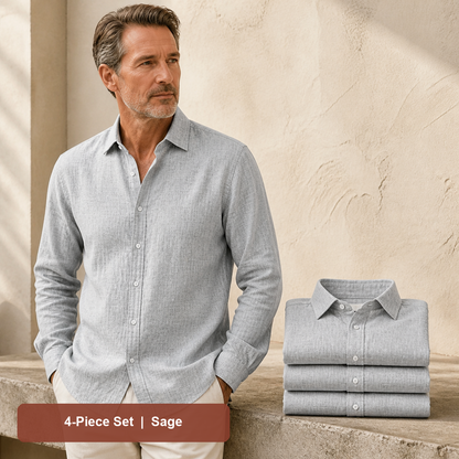Men's Textured Long-Sleeve Button-Down Shirt