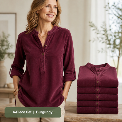 Women's Corduroy Henley Roll-Tab Tunic