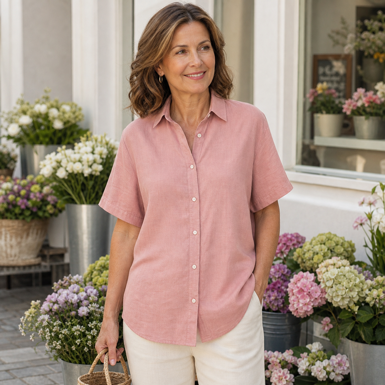 Women's Relaxed Short Sleeve Button-Up Shirt