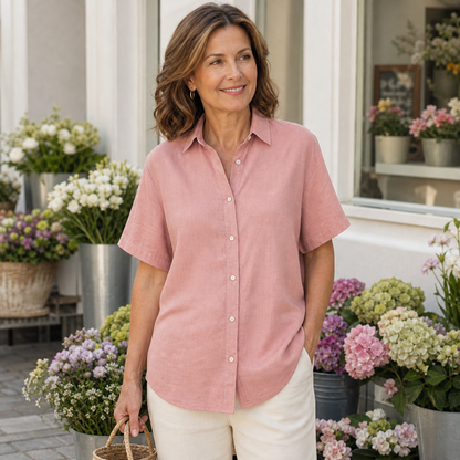 Women's Relaxed Short Sleeve Button-Up Shirt