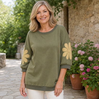 Women's Floral Applique Sleeve Relaxed Top