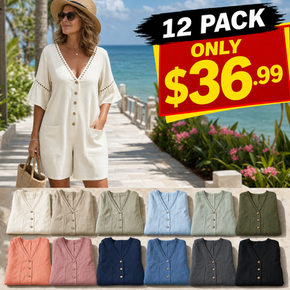 Women's Eyelet Trim Button Front Beach Romper