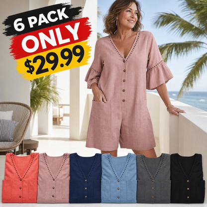 Women's Eyelet Trim Button Front Beach Romper