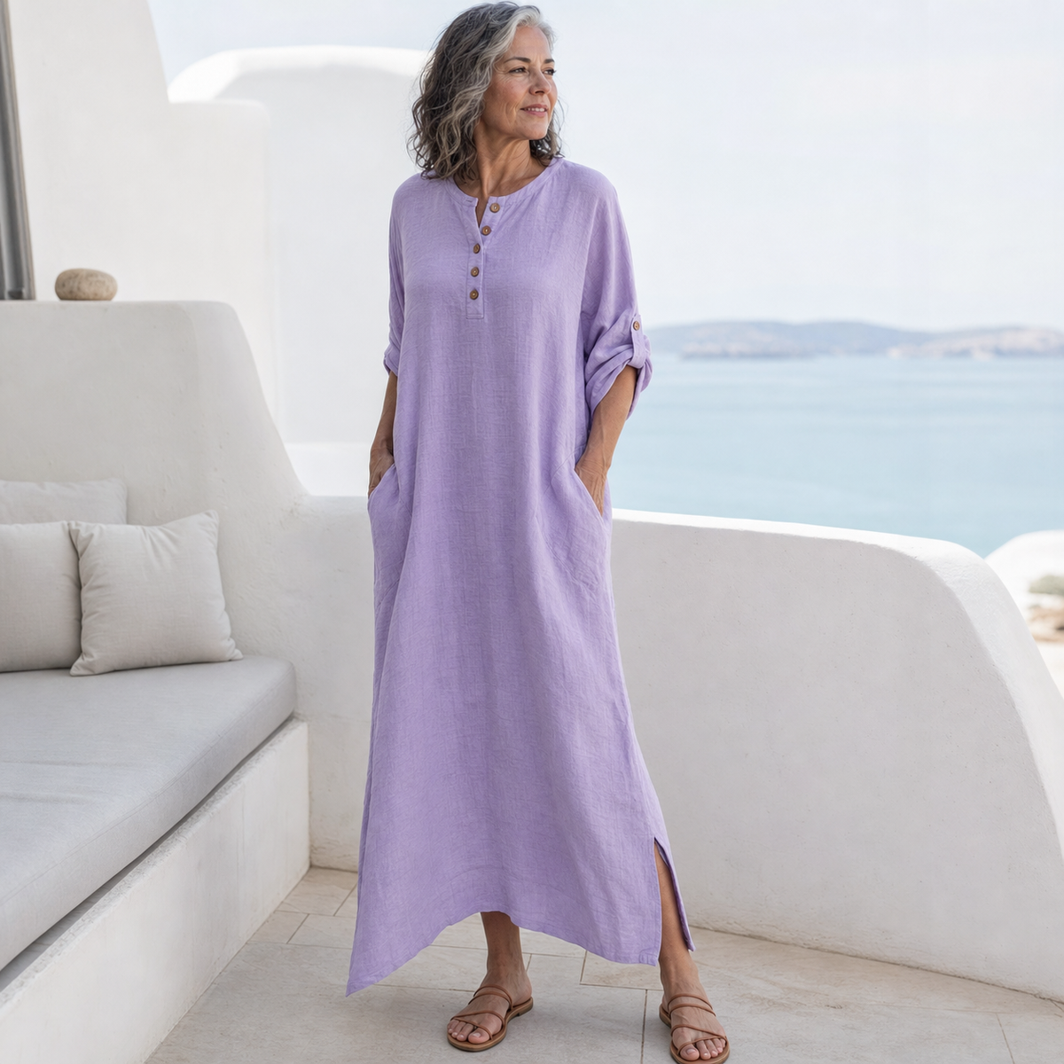 Women's Relaxed Linen Button Maxi Dress