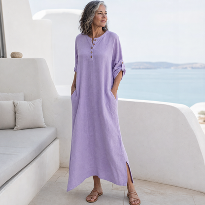 Women's Relaxed Linen Button Maxi Dress