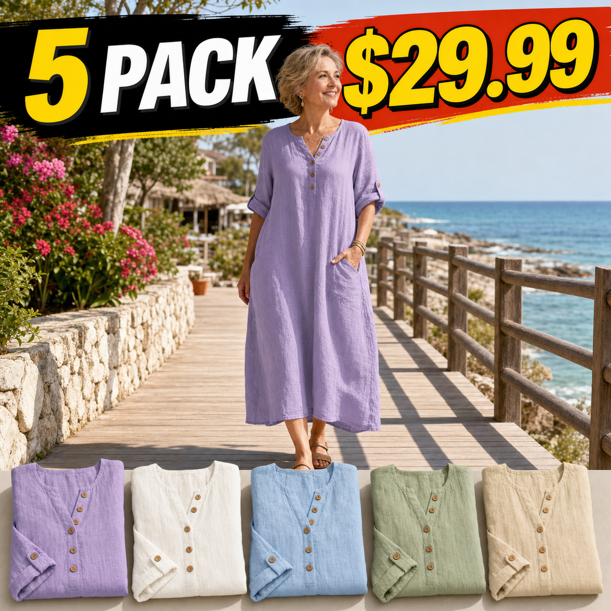 Women's Relaxed Linen Button Maxi Dress