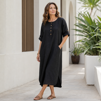 Women's Relaxed Linen Button Maxi Dress