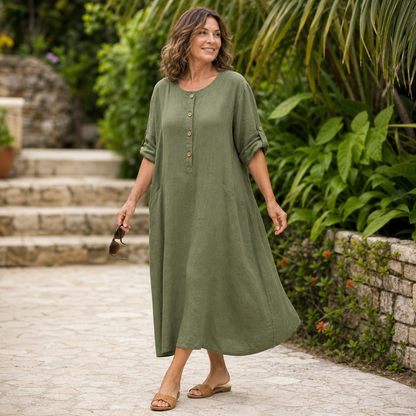Women's Relaxed Linen Button Maxi Dress