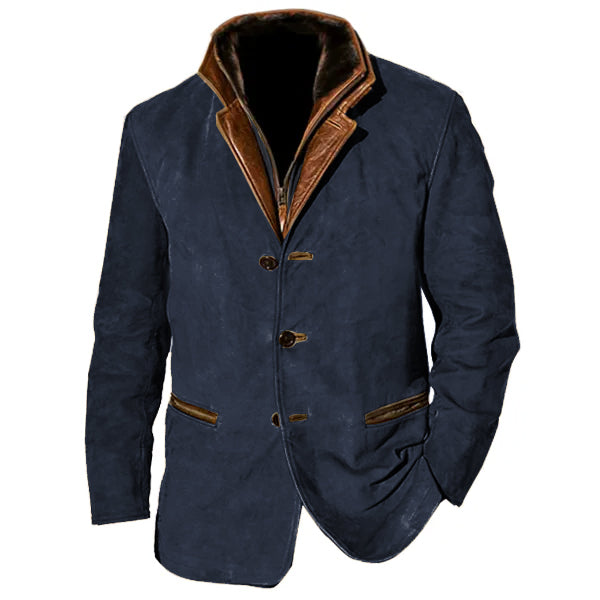 Men's Vintage Carlsbad Calfskin Leather Blazer With Merino Shearling Collar