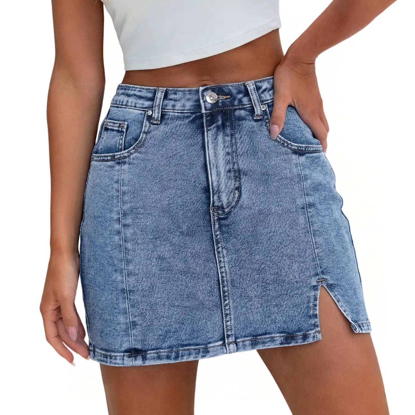 Genleck Women's High-Waisted Denim Skort with Shorts