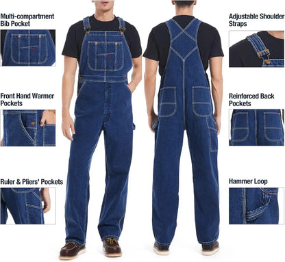 🔥Last Day Promotion🔥Men's Denim Bib Overalls, Workwear with Adjustable Straps and Convenient Tool Pockets