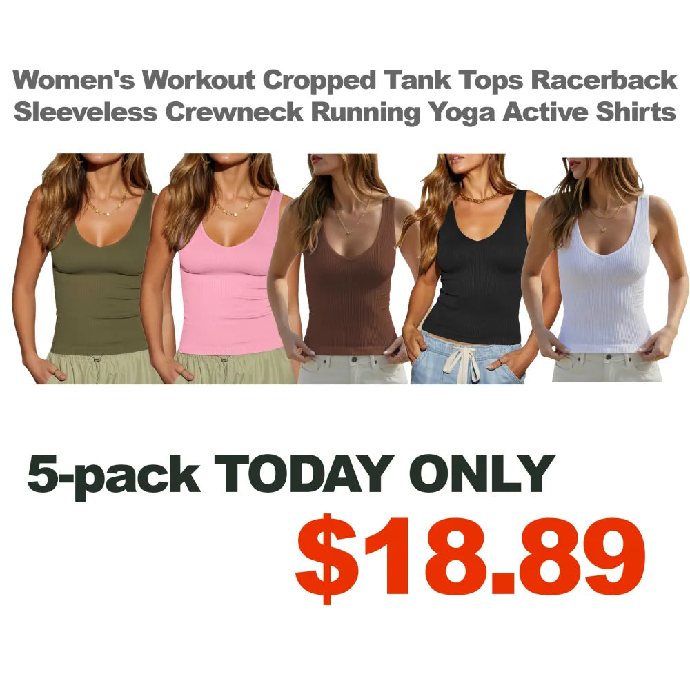 ❤️Women's Workout Cropped Tank Tops Racerback Sleeveless Crewneck Running Yoga Active Shirts