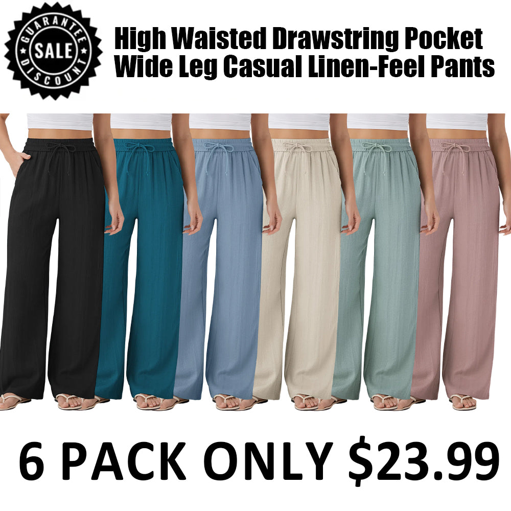 ⏰Clearance Sale⚡16 Pack only $38⚡High Waisted Drawstring Pocket Wide Leg Casual Linen-Feel Pants16 Pack for $38⚡High Waisted Drawstring Pocket Wide Leg Casual Linen-Feel Pants