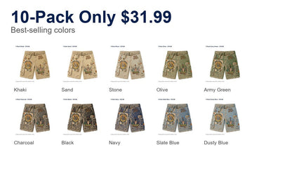 CLEARANCE SALE - Men's Vintage Graphic Cargo Shorts - 14 Colors & Bundle Deals