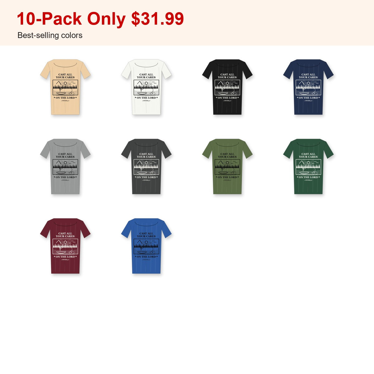 CLEARANCE SALE - Men's Cast All Your Cares Fishing Graphic Tee - 14 Colors & Bundle Deals