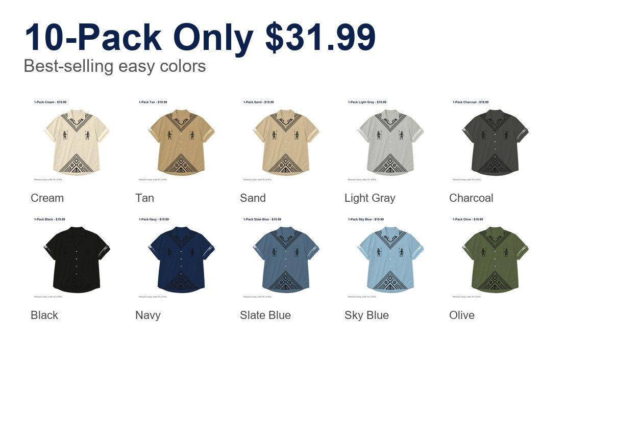 CLEARANCE SALE - Men's Tribal Pattern Camp Collar Shirt - 14 Colors & Bundle Deals