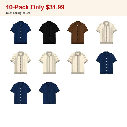 CLEARANCE SALE - Men's Striped Knit Polo Cardigan - 14 Colors & Bundle Deals