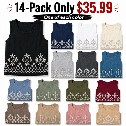 CLEARANCE SALE - Women's Embroidered Border Sleeveless Tank Top - 14 Colors & Bundle Deals