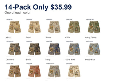 CLEARANCE SALE - Men's Vintage Graphic Cargo Shorts - 14 Colors & Bundle Deals