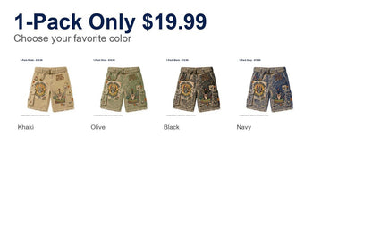 CLEARANCE SALE - Men's Vintage Graphic Cargo Shorts - 14 Colors & Bundle Deals