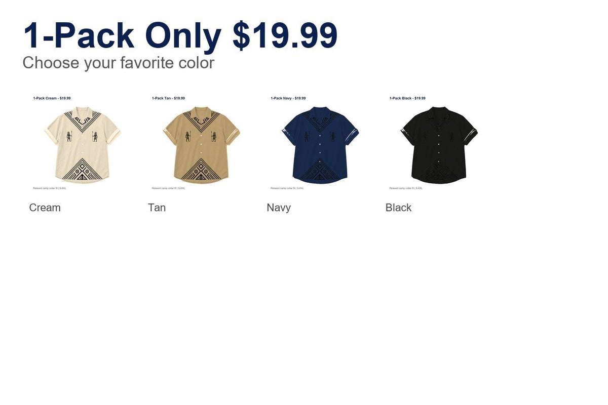 CLEARANCE SALE - Men's Tribal Pattern Camp Collar Shirt - 14 Colors & Bundle Deals