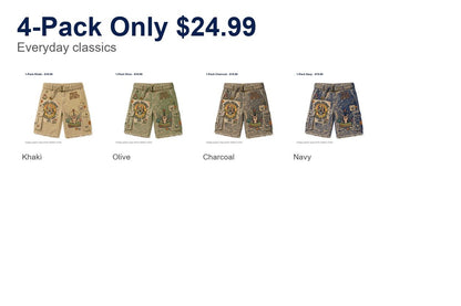 CLEARANCE SALE - Men's Vintage Graphic Cargo Shorts - 14 Colors & Bundle Deals