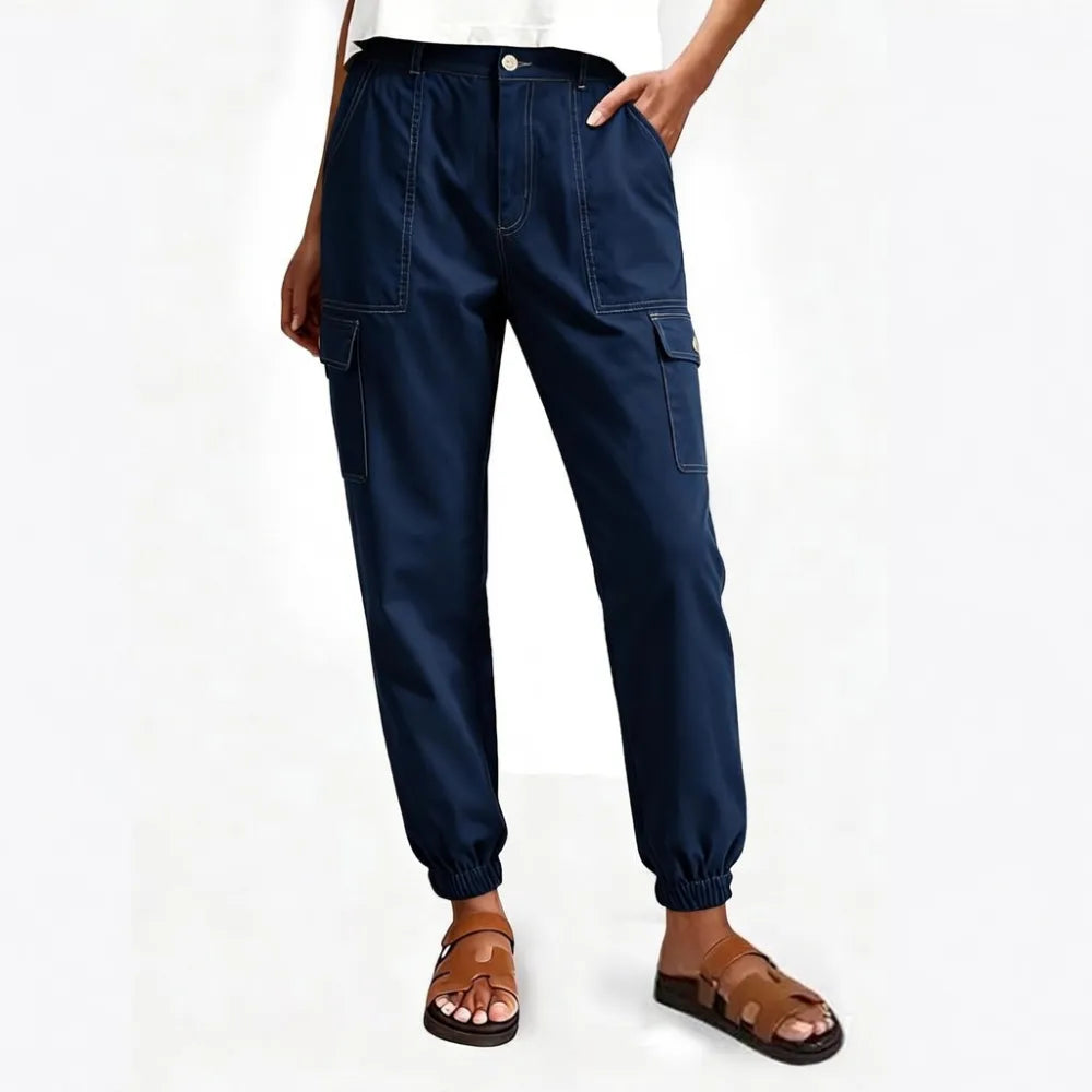 ⚡FINAL SALE⚡ Lightweight Cotton-Blend Cargo Joggers for Women – Elastic Cuff Utility Pants