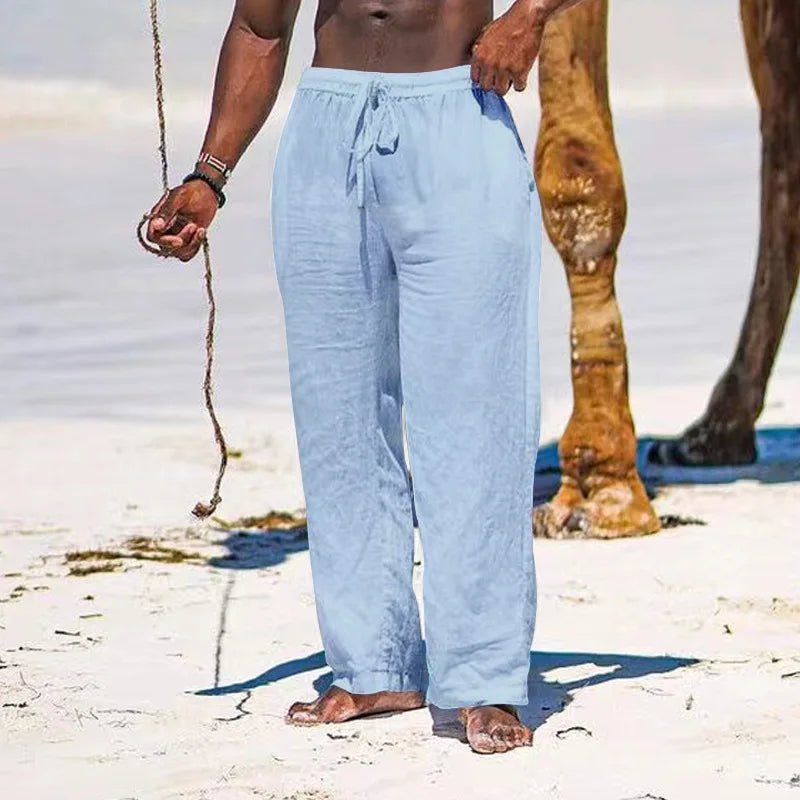 Casual Loose Cotton Linen Men Pants Summer Male High Elastic Waist Wide Leg Sand Holiday Beachwear Straight Full Trousers