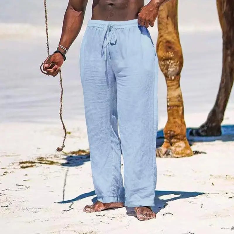 Casual Loose Cotton Linen Men Pants Summer Male High Elastic Waist Wide Leg Sand Holiday Beachwear Straight Full Trousers