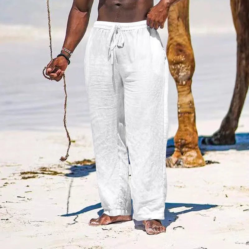 Casual Loose Cotton Linen Men Pants Summer Male High Elastic Waist Wide Leg Sand Holiday Beachwear Straight Full Trousers