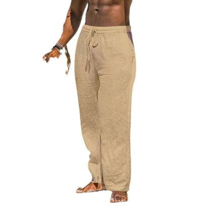 Casual Loose Cotton Linen Men Pants Summer Male High Elastic Waist Wide Leg Sand Holiday Beachwear Straight Full Trousers