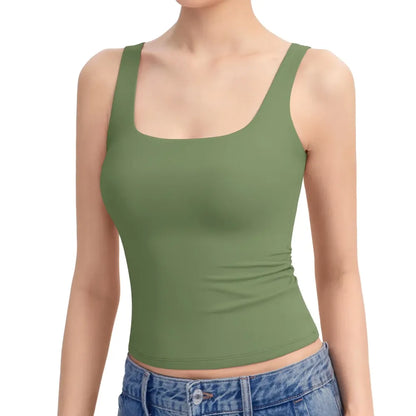 Women Square Neck Double Lined Sleeveless Tank Top Minimalist Casual Basic Tops