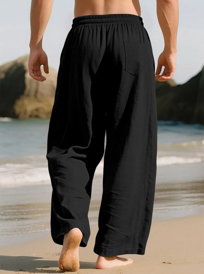 ⚡FINAL SALE⚡ Breathable Linen Pants for Men – Wide Leg Lounge Trousers with Elastic Waist