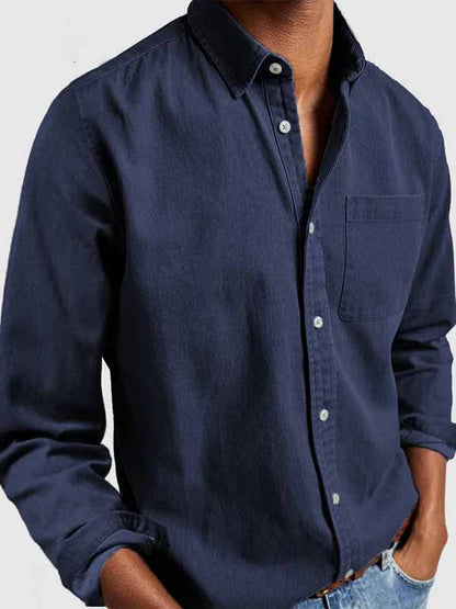 Men's Basics Vintage Washed 100% Cotton Pocket Long Sleeve Shirt