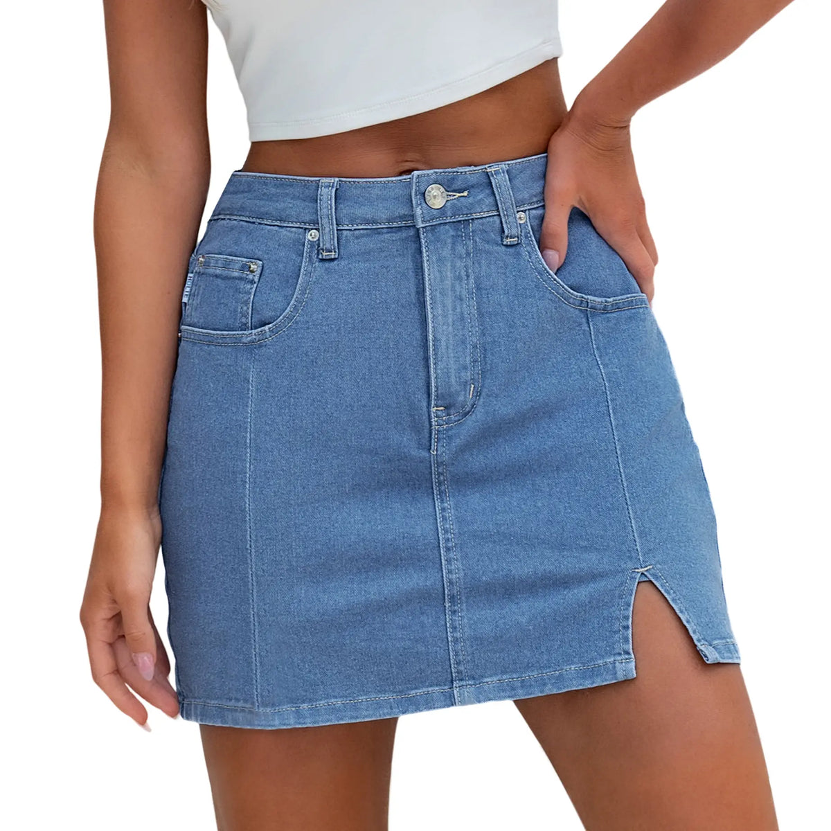 Genleck Women's High-Waisted Denim Skort with Shorts