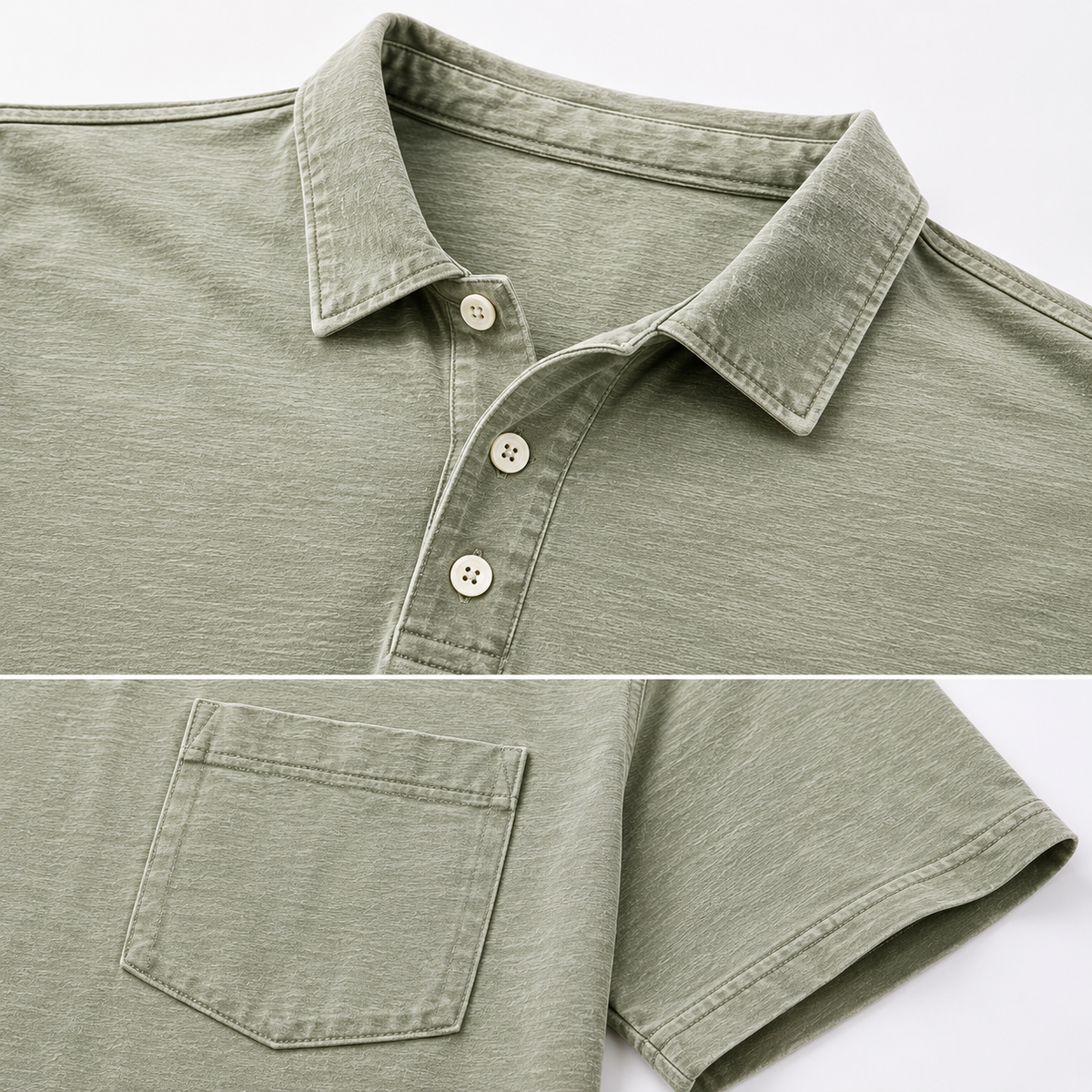 ☀️Limited Deal 8-Pack Men's Washed Cotton Blend Pocket Polo Shirts, Lightweight Breathable 3-Button Relaxed Fit