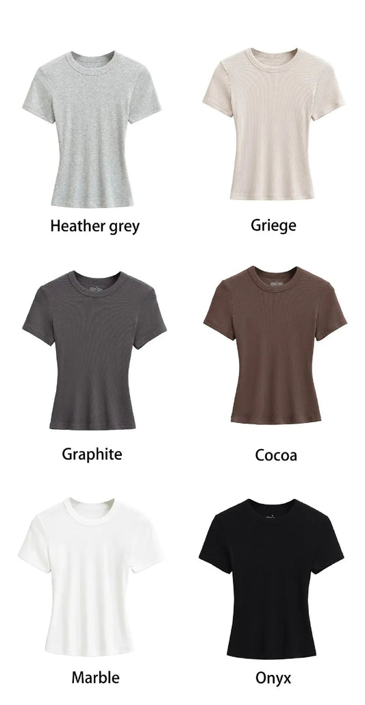 Women's Slim Fit Ribbed Knit T-Shirt – Soft Short Sleeve Basic Tee