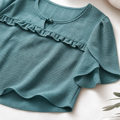 Women's Textured Flutter Sleeve Keyhole Blouse