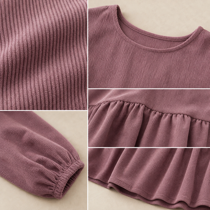 Women's Soft Corduroy Tiered Long Sleeve Dress
