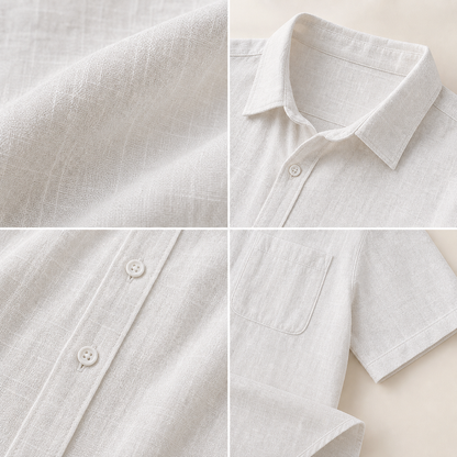 Men's Short Sleeve Linen-Look Button-Up Shirt