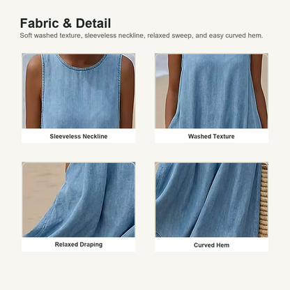 Women's Sleeveless Relaxed A-Line Denim-Look Dress
