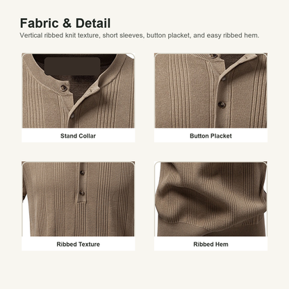 Men's Short Sleeve Ribbed Knit Henley Shirt
