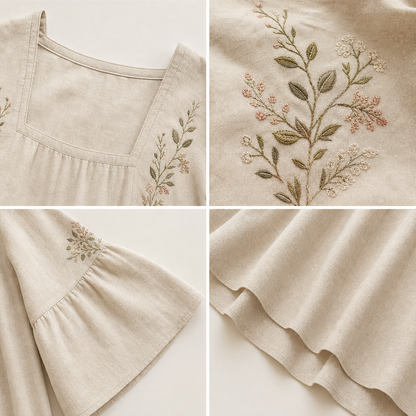 Women's Embroidered Square Neck Maxi Dress