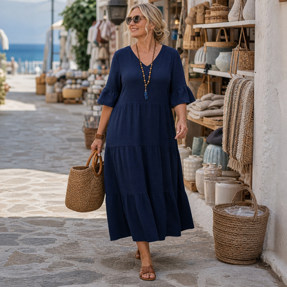 Women's Relaxed Tiered V-Neck Maxi Dress