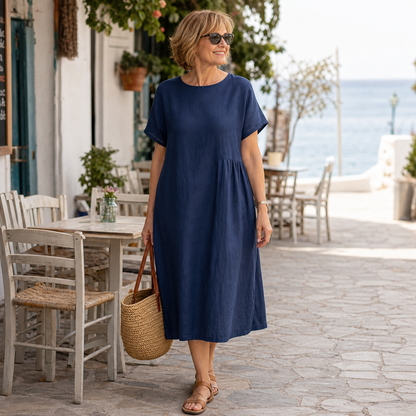 Women's Relaxed Linen-Blend Pocket Midi Dress