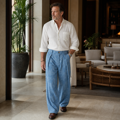 Men's Embossed Floral Wide-Leg Casual Pants