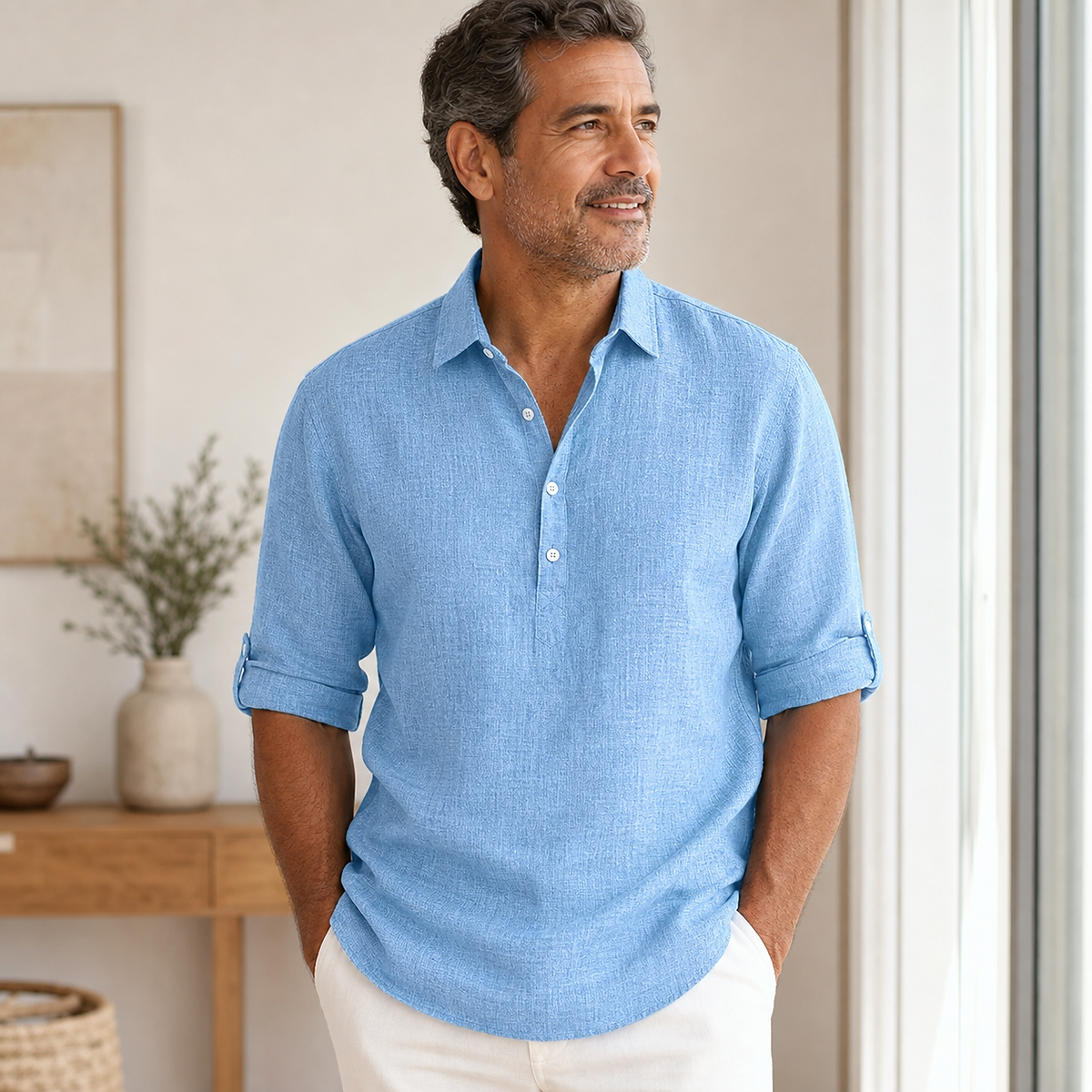 ⏰Clearance Sale⚡28-Pack Only $46.99⚡Men’s Relaxed-Fit Linen Shirt – Short & Long Sleeve