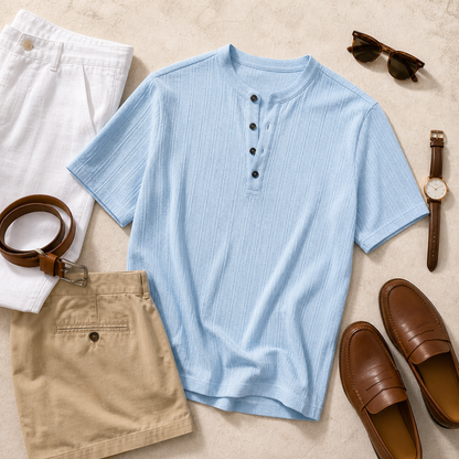 Men's Textured Short Sleeve Henley Shirt