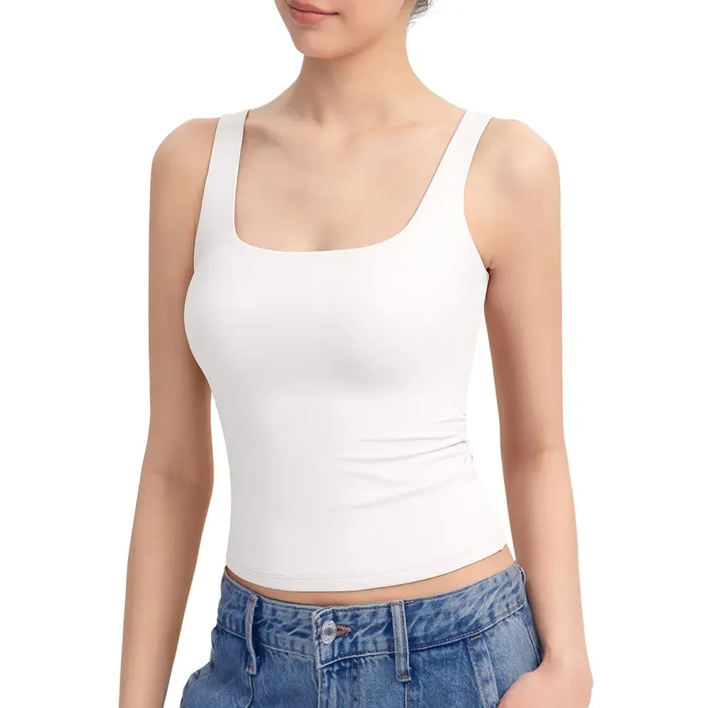 Women Square Neck Double Lined Sleeveless Tank Top Minimalist Casual Basic Tops