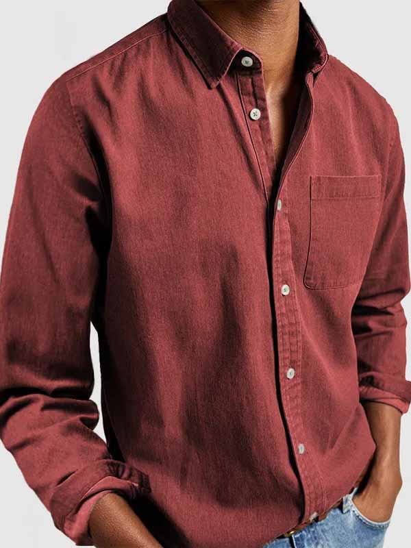 Men's Basics Vintage Washed 100% Cotton Pocket Long Sleeve Shirt